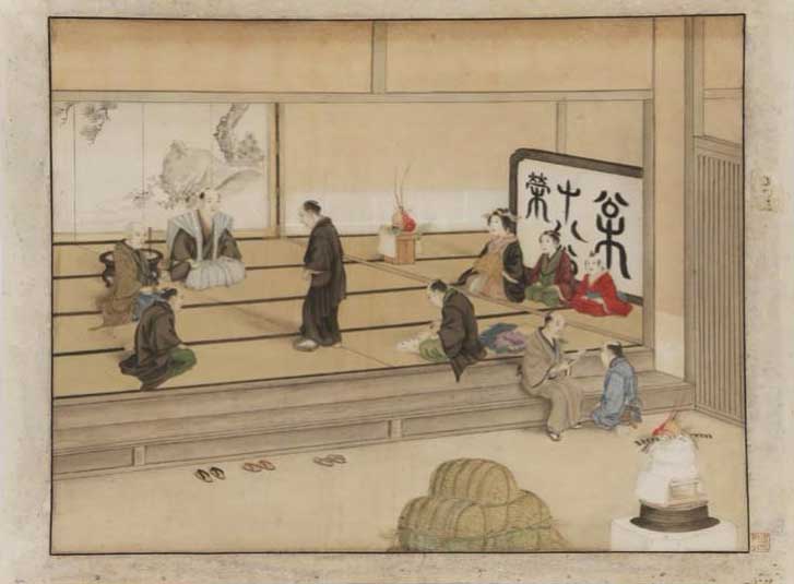 Fumi-e inquisitional ceremony in the early 19th century. Painting by Keiga Kawahara, around 1826